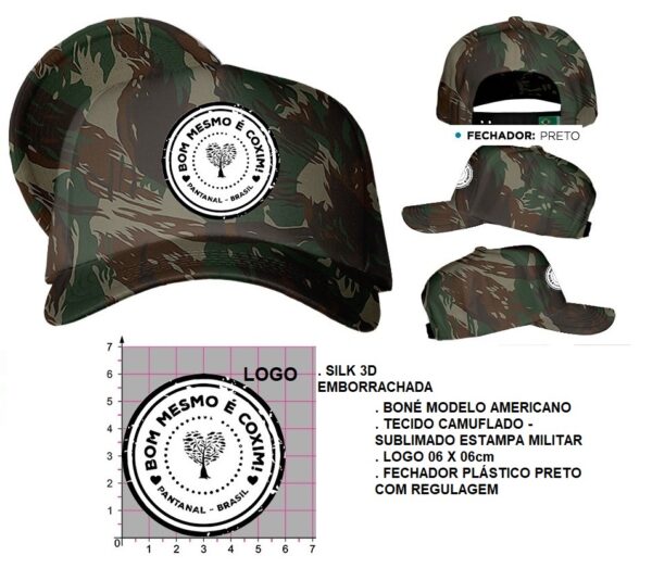 Boné modelo Americano em Tecido Militar Camuflado - Image 4